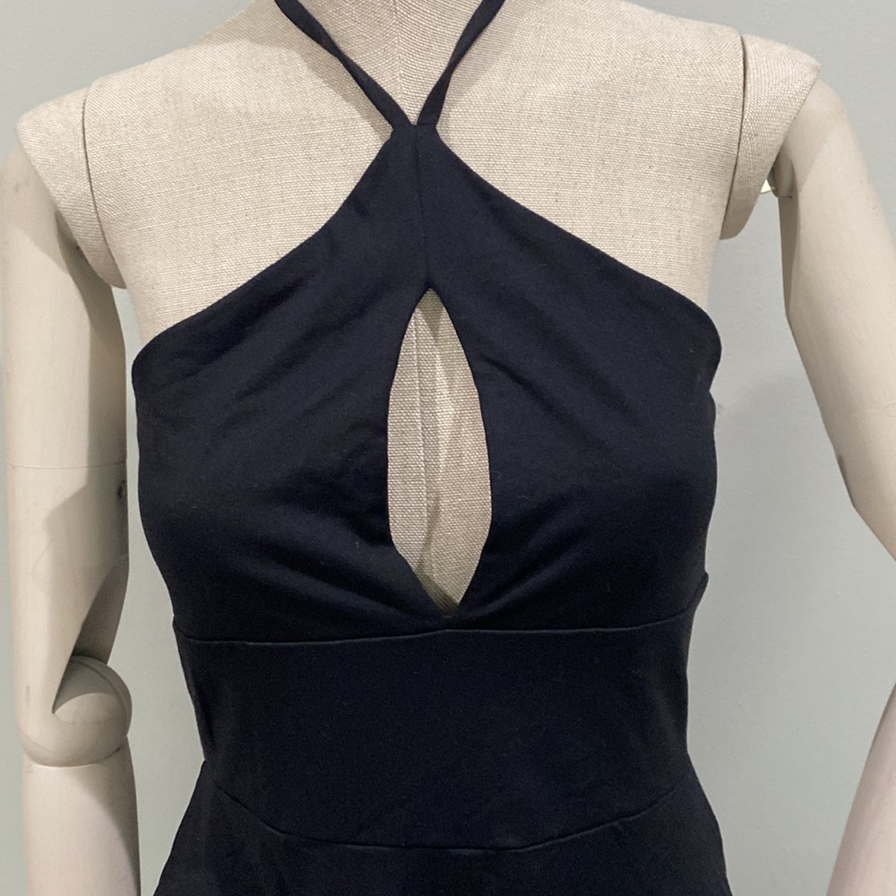 Susana Monaco Dress Medium Halter Open Front Stretch Midi Black Front Slit - Picture 5 of 8